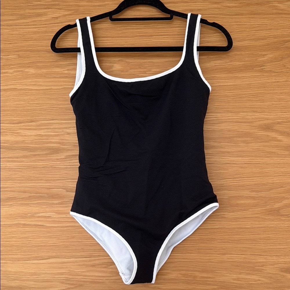 Classic Black One-Piece Swimsuit with White Trim